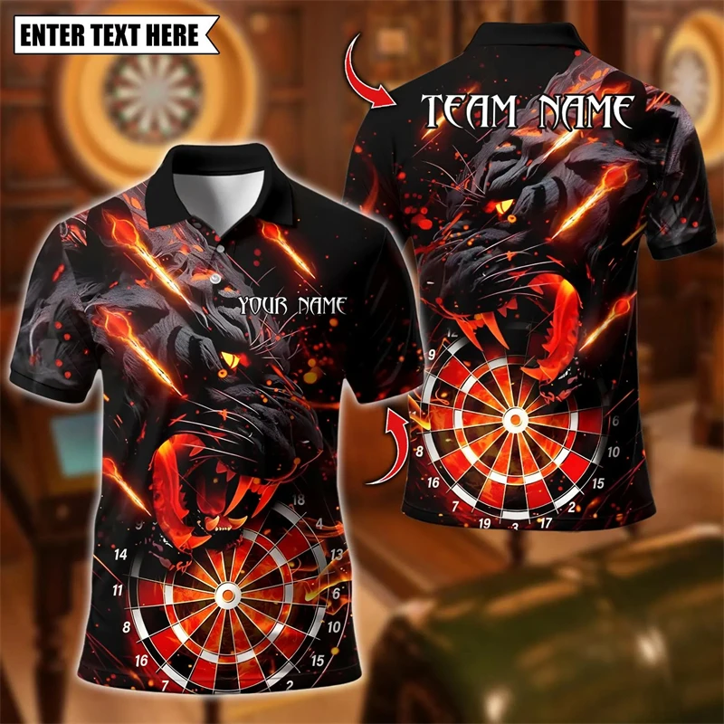 Fashion Leopard Graphic Darts Polo Shirts For Men Personalization Name Team Name 3D Printed Polo Shirt Loose Streetwear Tops