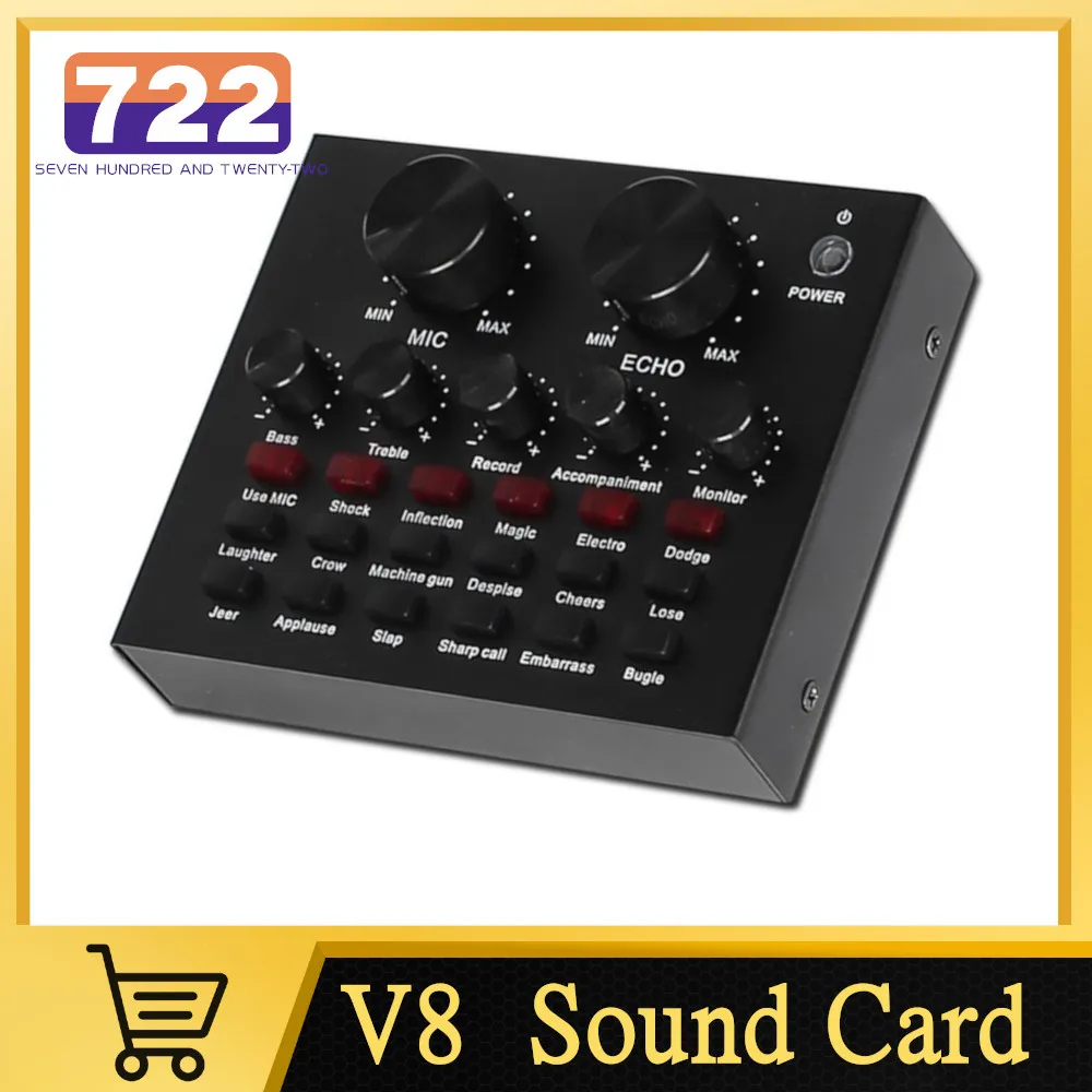 HD V8 Webcast Sound Card Live Broadcast Sound Card With Audio Interface Audio USB Headset Microphone For Personal Entertainment