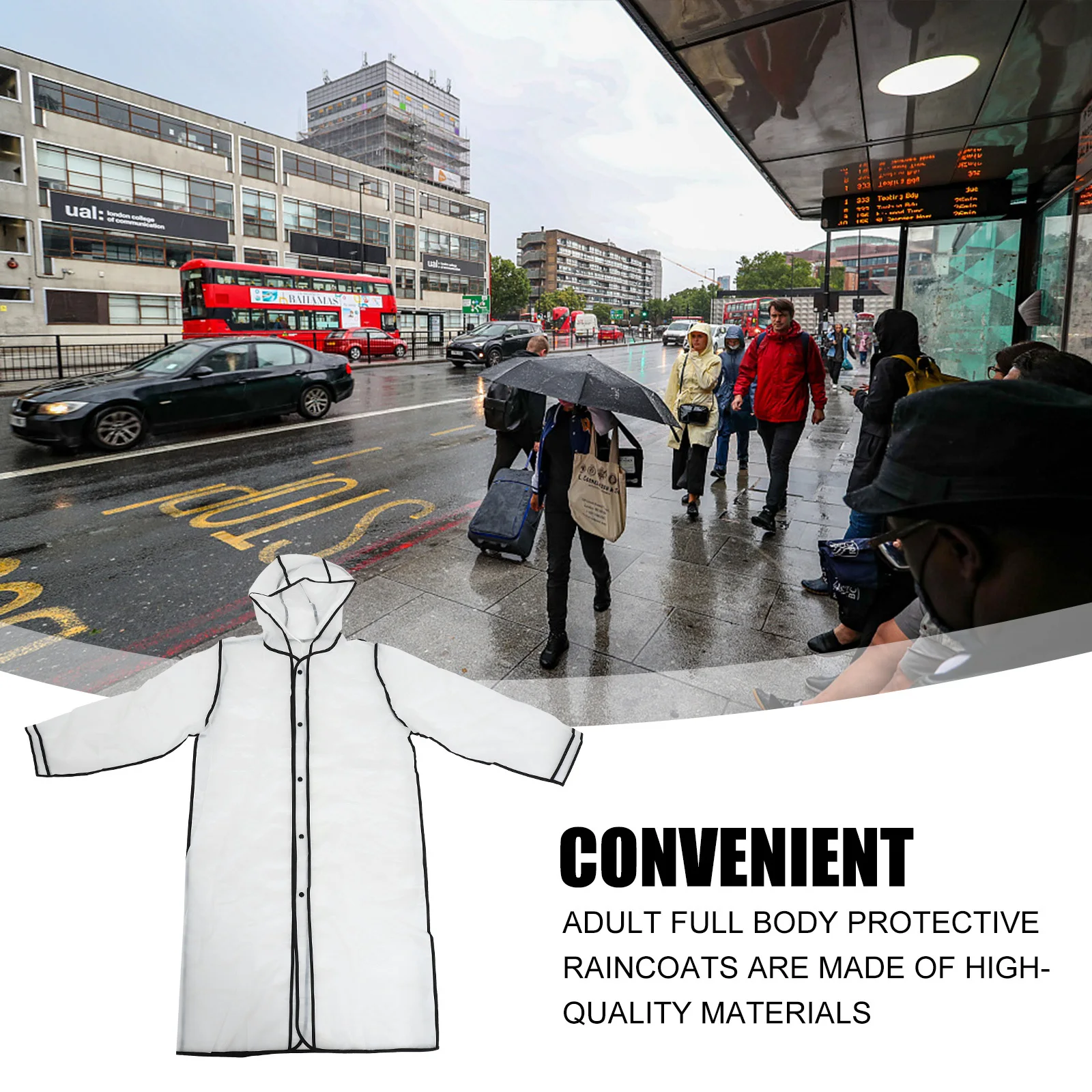 

Adult Raincoat Long Full Body Transparent Eva Portable Adjustable Drawstring Waterproof Dirt-Resistant Outdoor
