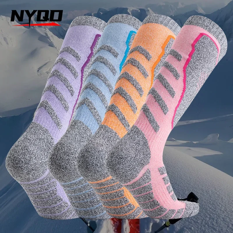 Meias de esqui meias esportivas espessamento inverno ao ar livre tubo alto montanhismo meias homens e mulheres absorver suor antiderrapante