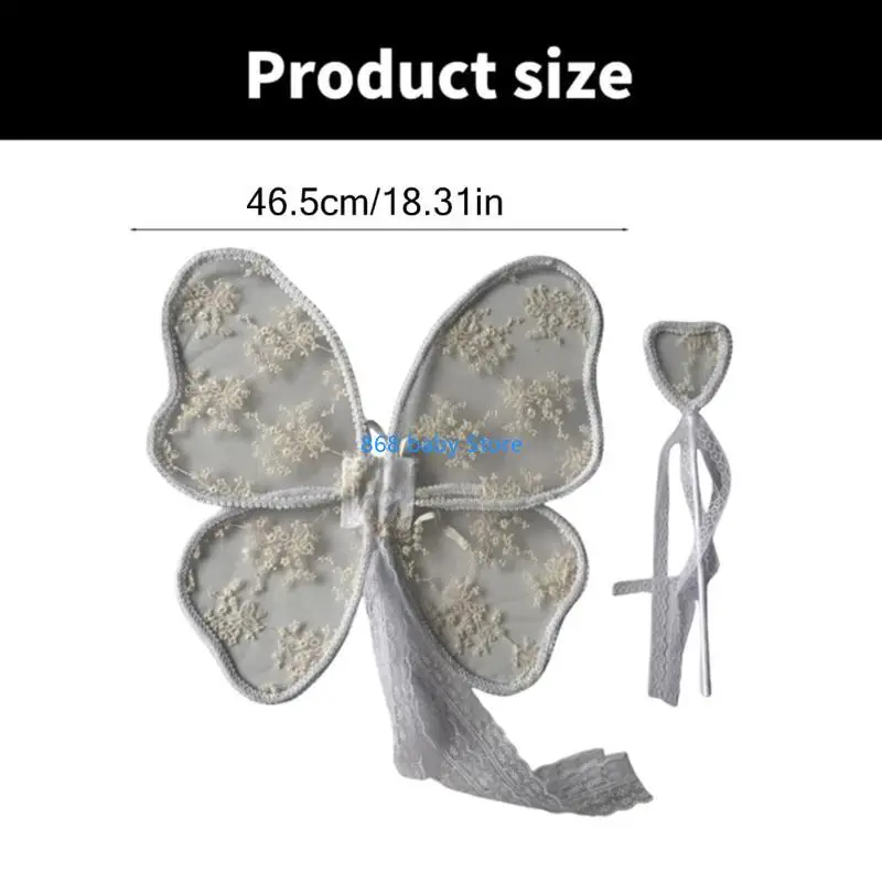 29EE Soft Lace Angel Wing for Kids Photography Adjustable for Baby Girls with Wand