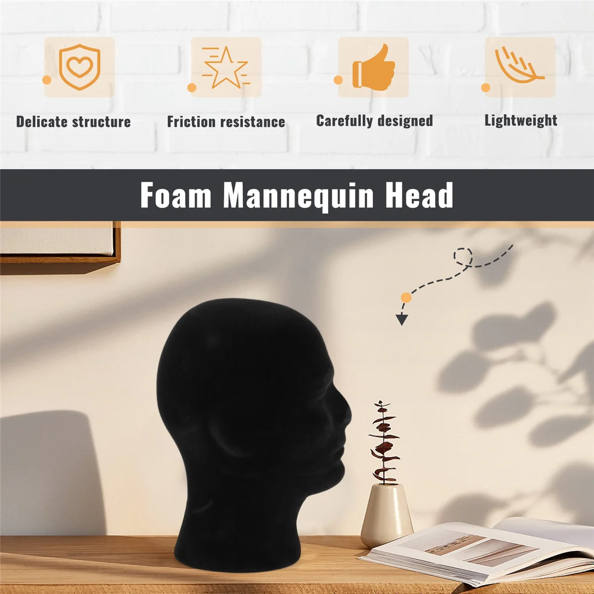 Polystyrene Black Foam Men Model Mannequin Head Dummy Stand Shop Display Hat, 2 x BLACK