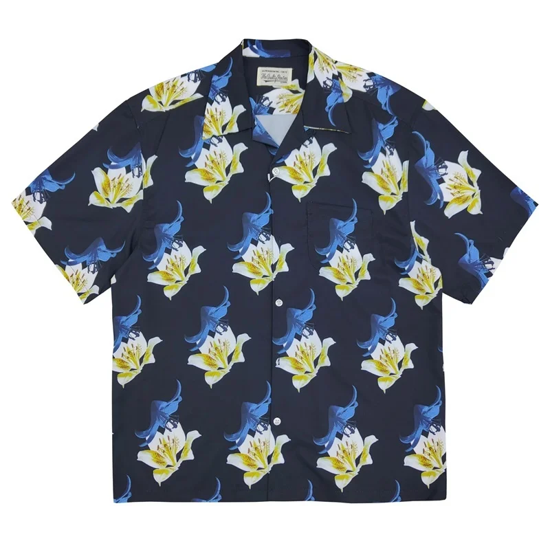 

New Best Quality WACKO MARIA Full Print Trendy Scarlet Lilies Heavenly Tokyo Mens Womens Loose Hawaiian Short Sleeve Shirt