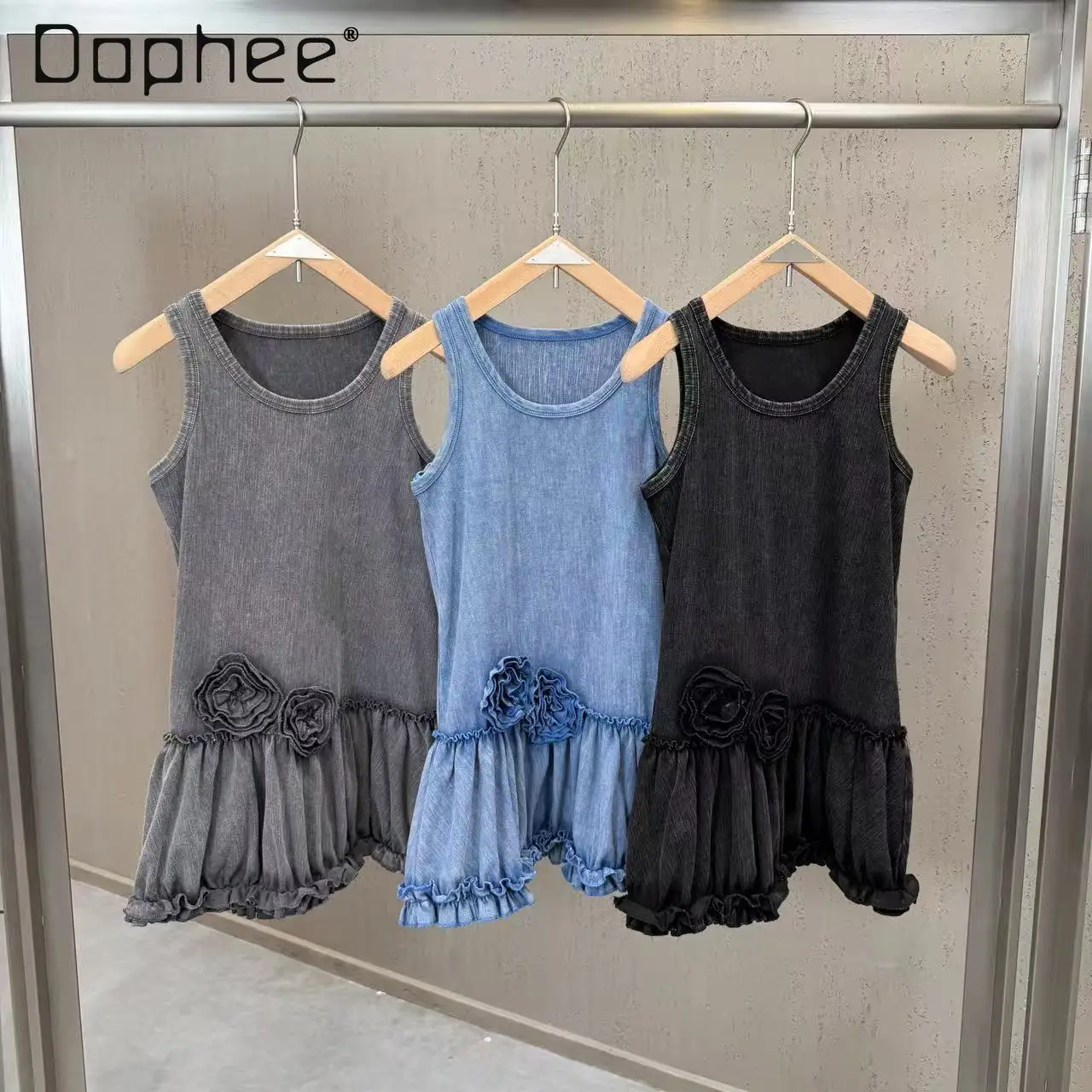 

2026 Spring Summer French Three-dimensional Flower Round Neck Sleeveless A-line Dress Women Ins Style Vest Flower Bud Dresses