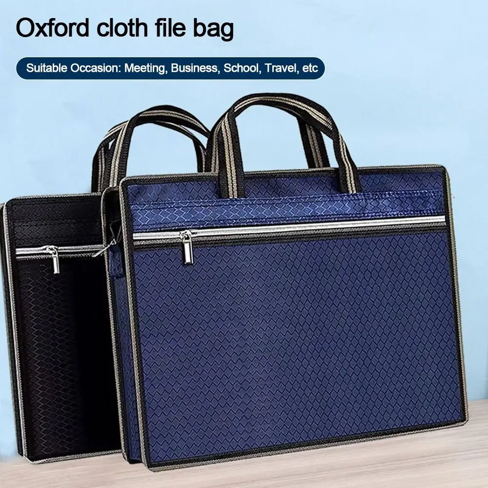 Fashion A4 Documents Bag Waterproof Portable File Folder Oxford Double Zipper Briefcase