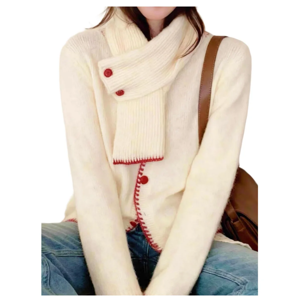 

Autumn Winter Women's Sweaters Cardigans Korean Fashion Elegant Solid Thick Knit Cardigans Thermal Scarf Knit Outerwear 2025 New