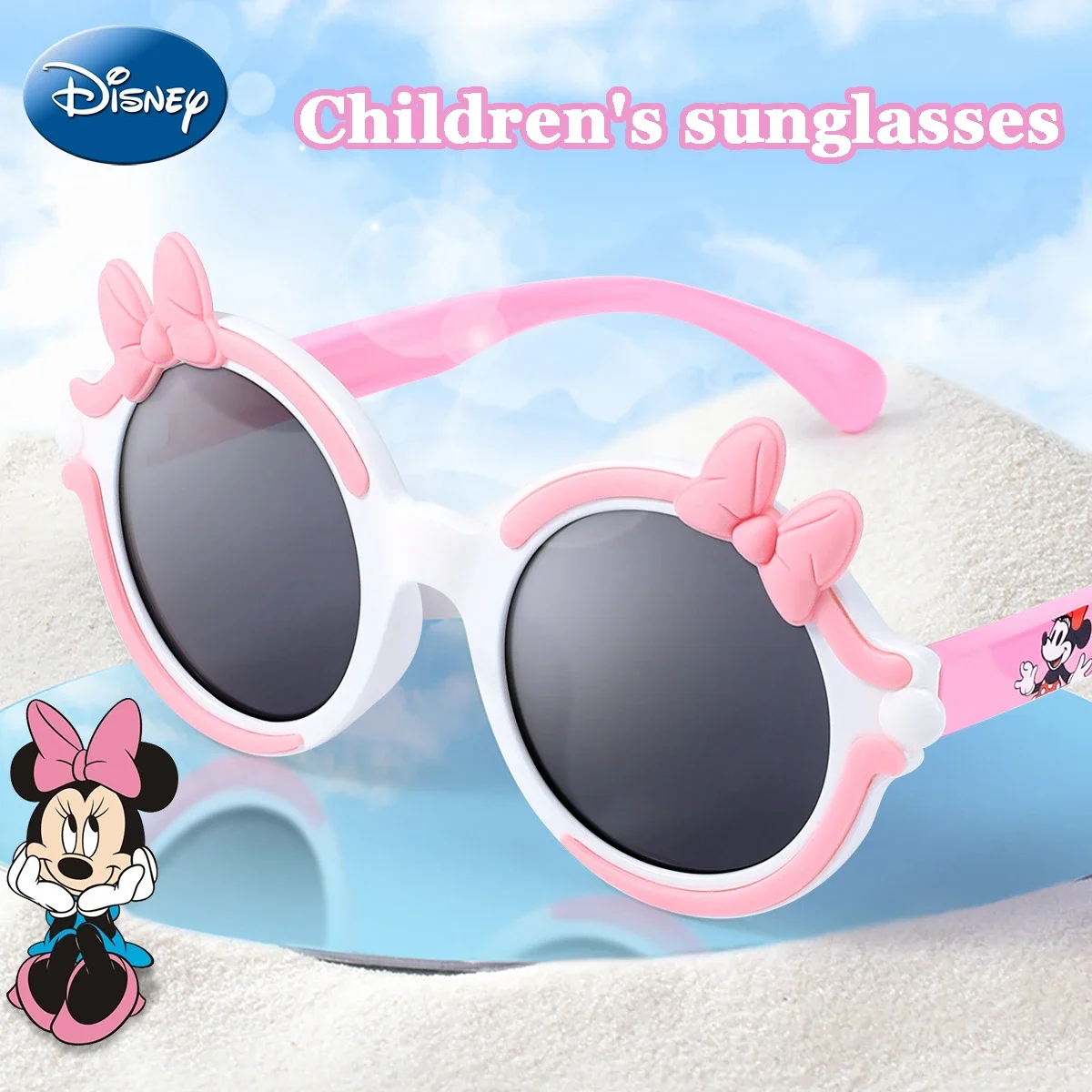 Miniso Disney Minnie New Girls Sunglasses Kids Summer Uv Protection Baby Anti-Glare Goggles Children Cartoon Cute Eyeshadow Gift