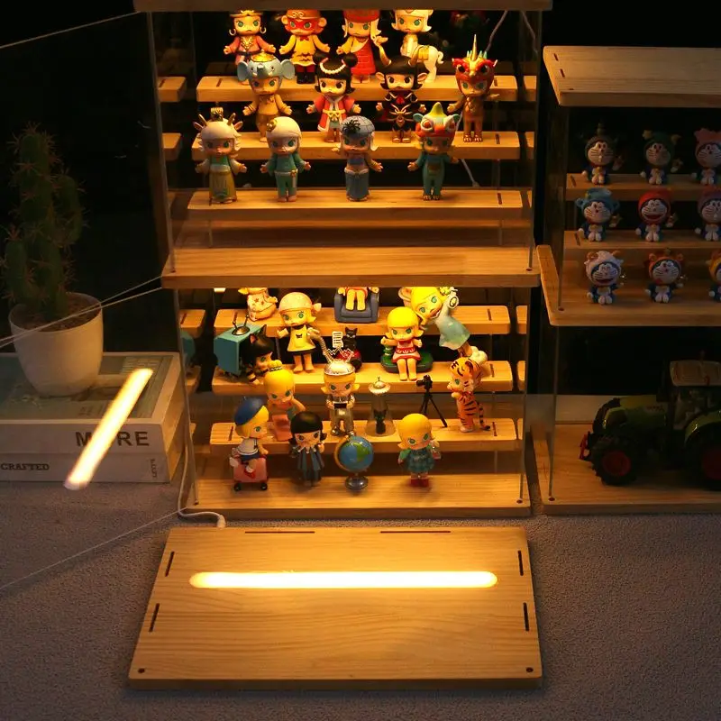 High Clear Acrylic Display Storage Box With Light Anime Figurines Colletion Building Blocks Model Dust-proof Light Up Cabinet