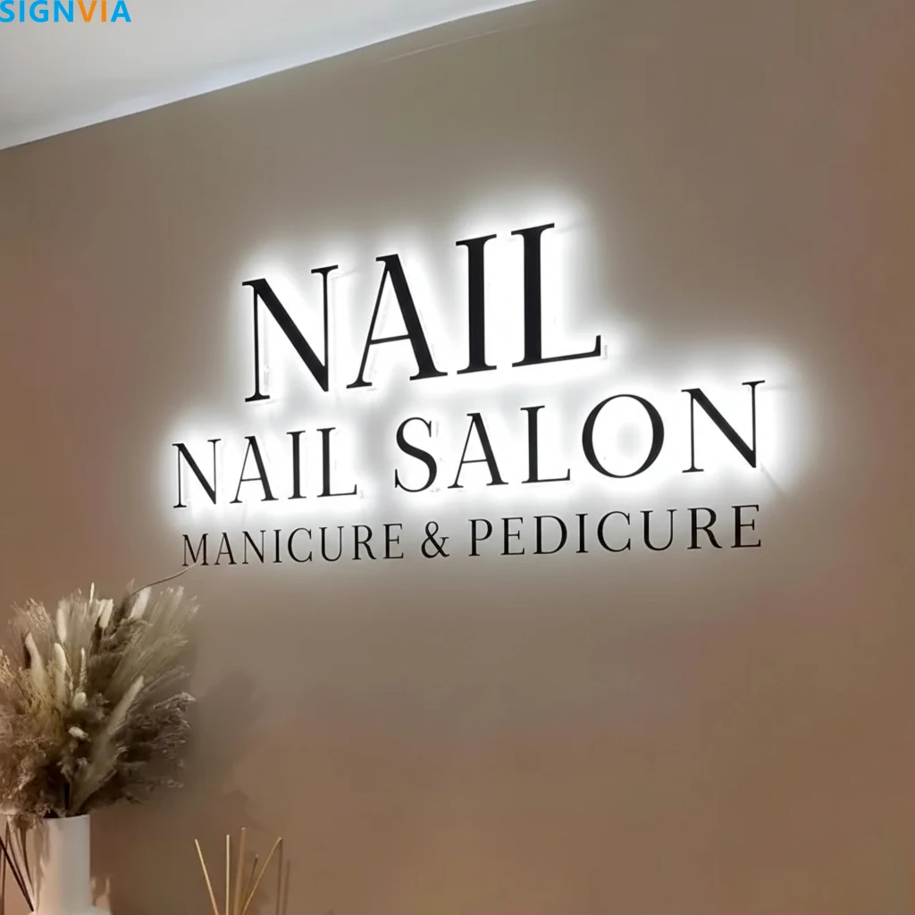 ป้ายตัวอักษรโลหะเรืองแสงแบบกำหนดเอง - ป้ายไฟ LED อะคริลิค 3 มิติ สำหรับธุรกิจ, ป้ายโฆษณาติดผนังนีออนแบรนด์หรู