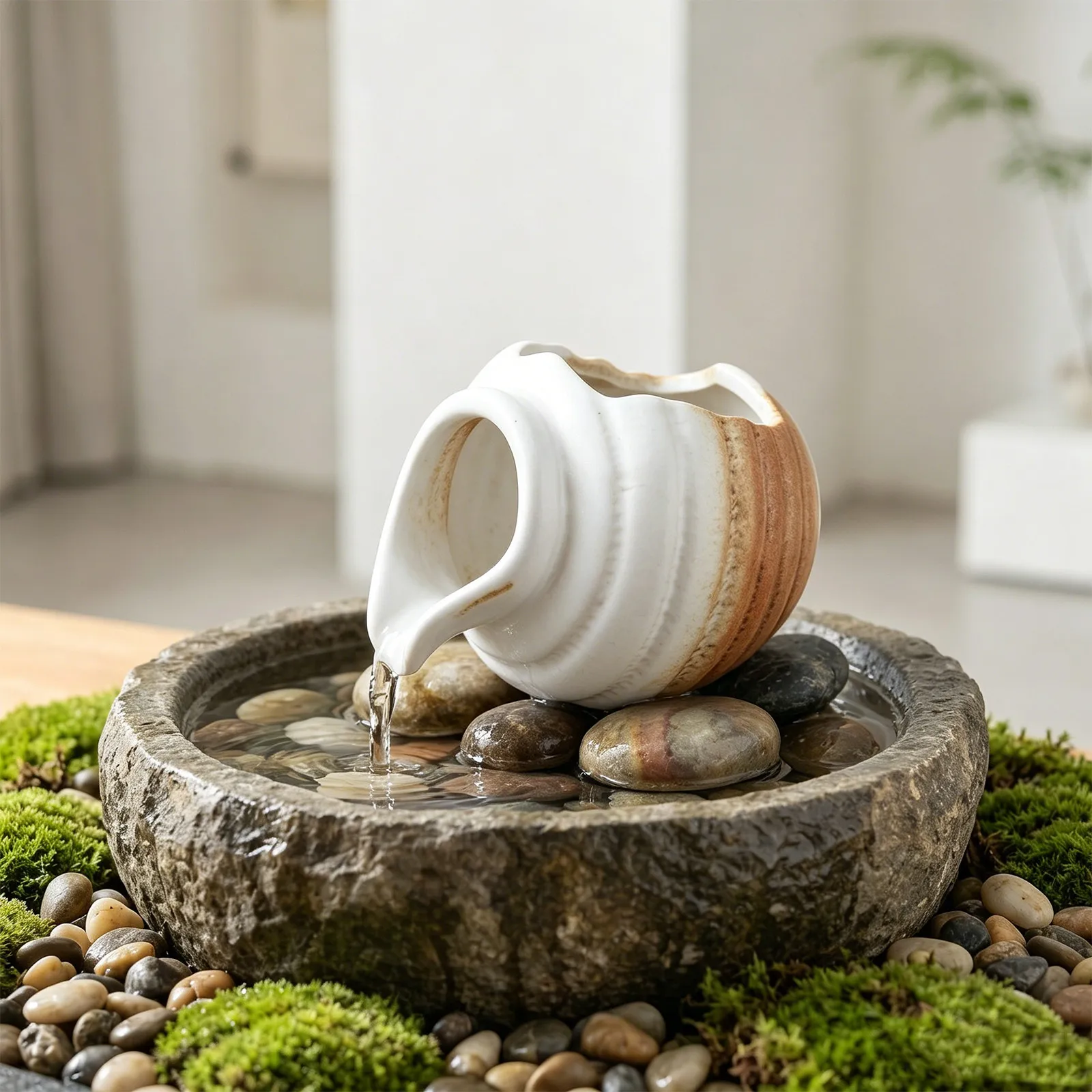 Ceramic Circulating Waterfall Jar Pond Spitter Garden Fountain Outdoor Water Feature Spitter Patio Tabletop Aquarium Decoration view 2