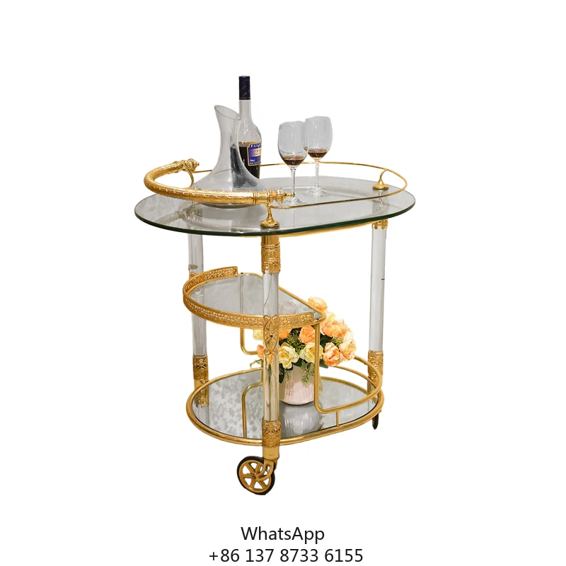 

Factory Made Wholesale Golden Luxury Modern Round Glass Bar Cart For Hotel
