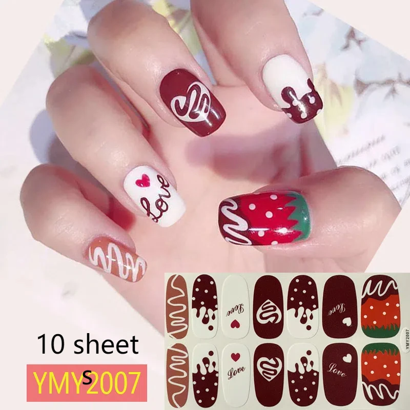 10 folhas/pacote outono adesivos de unhas cobertura completa remendo de unhas dia dos namorados adesivos de unhas tiras de esmalte diy arte do prego fazendo