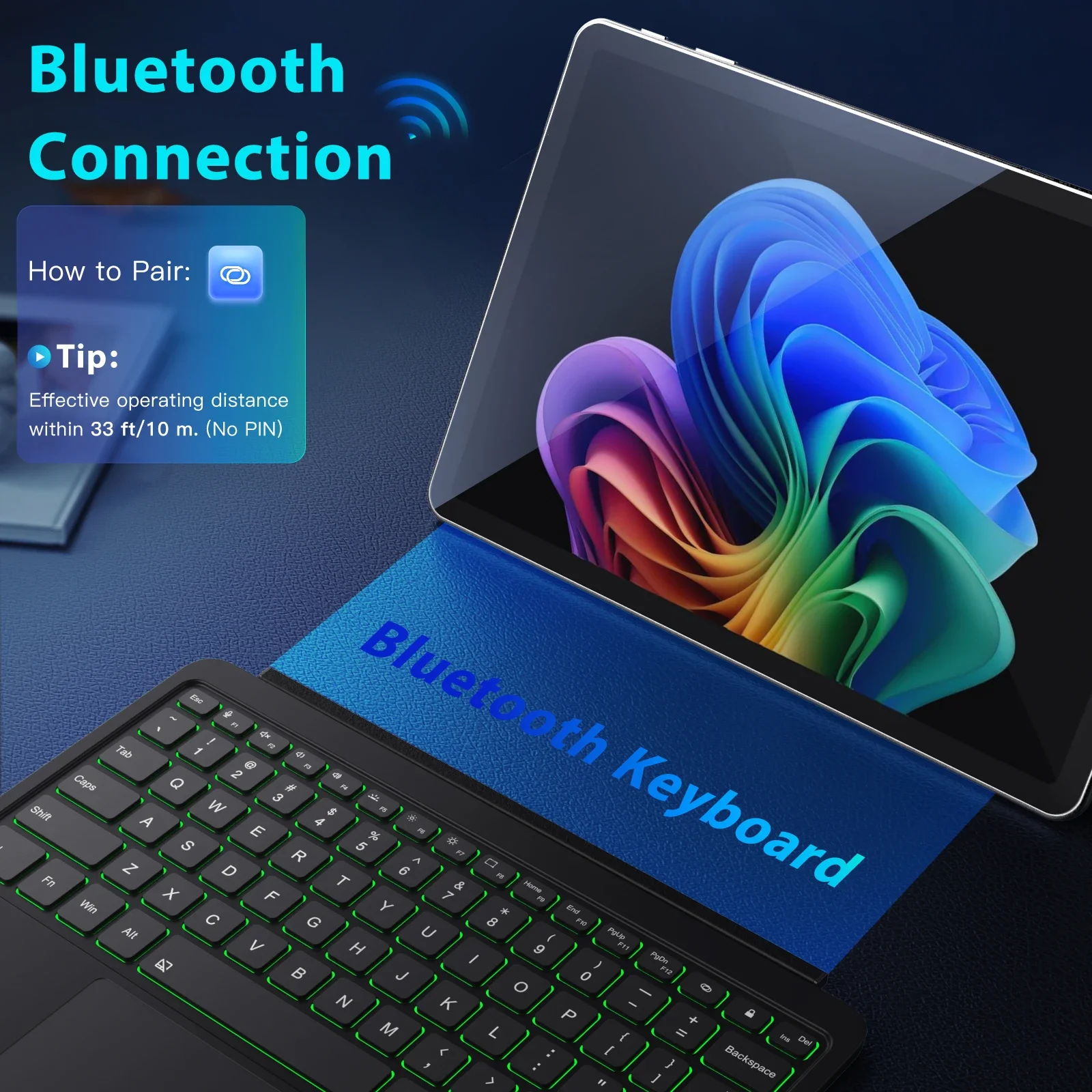 MoKo Touchpad-Tastatur für Microsoft Surface Pro 12 Zoll 2025 Tablet, ultraschlankes kabelloses Bluetooth 7-Farben-Hintergrundbeleuchtung Surface Pro