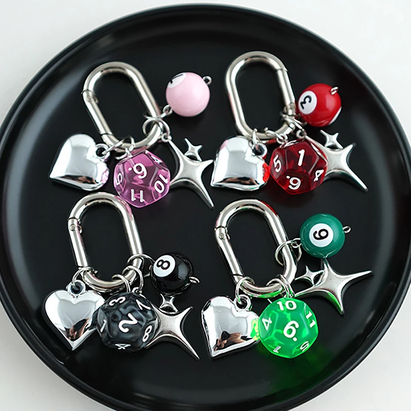1PCS Fashion Irregular Dice Billiard Keychain Pendant Novelty Funny Car Keyring Exquisite Backpack Decoration Accessories Gifts
