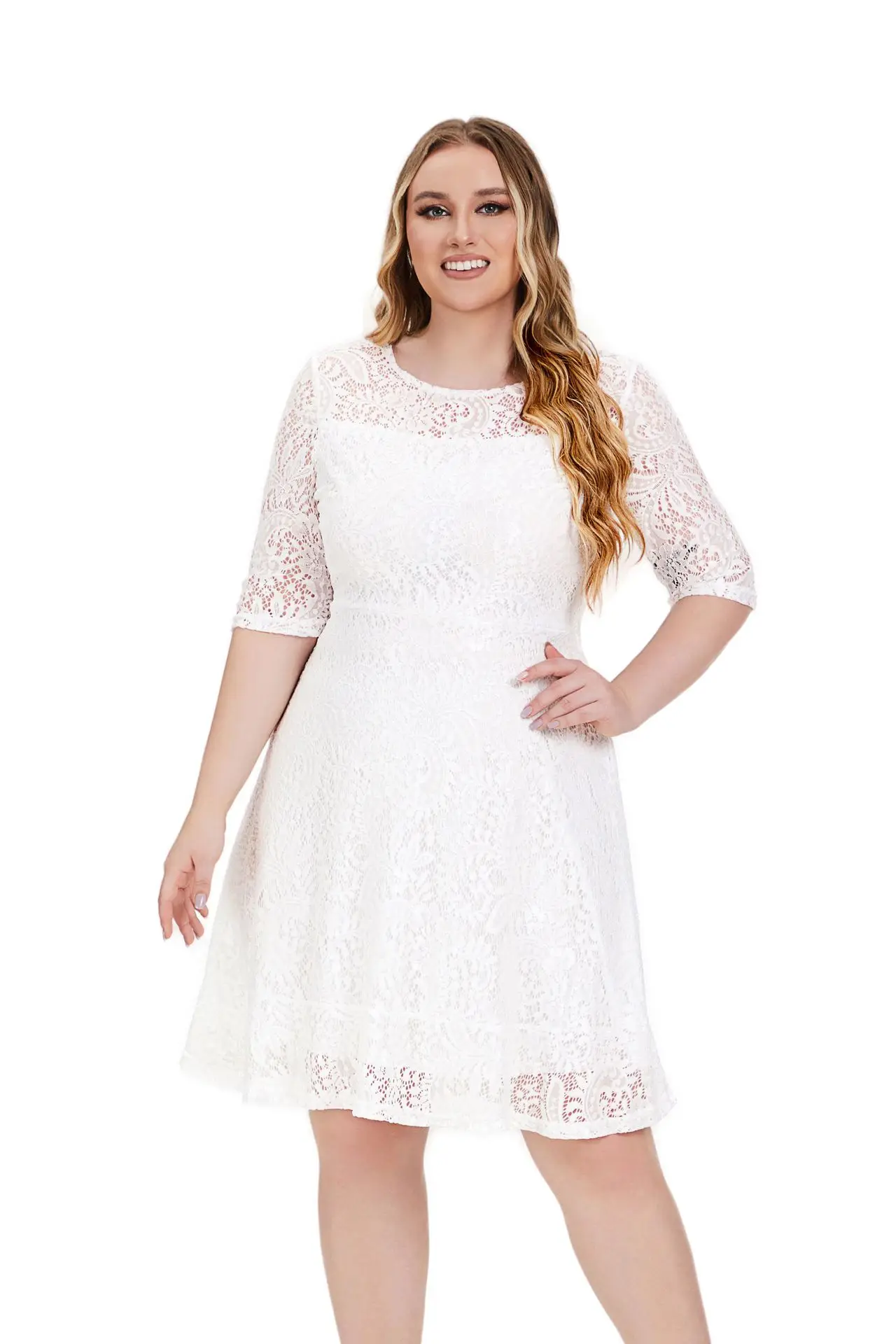 

Customized 2024 Spring New Hot Sale European And American Style Plus Size Lace Dress For Women