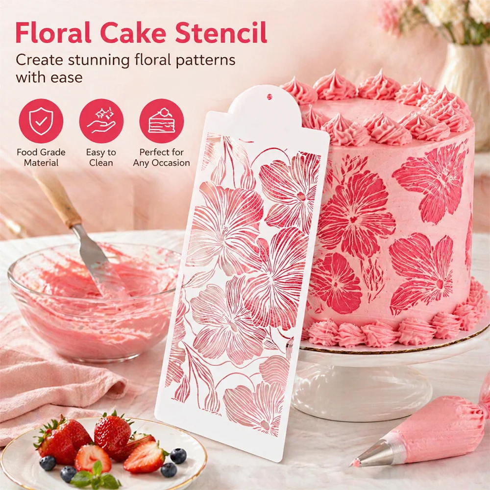 1Pcs Floral Leaf Spray Stencil, Plant Pattern Template for Cake Cookie Powder Spraying Baking Decor