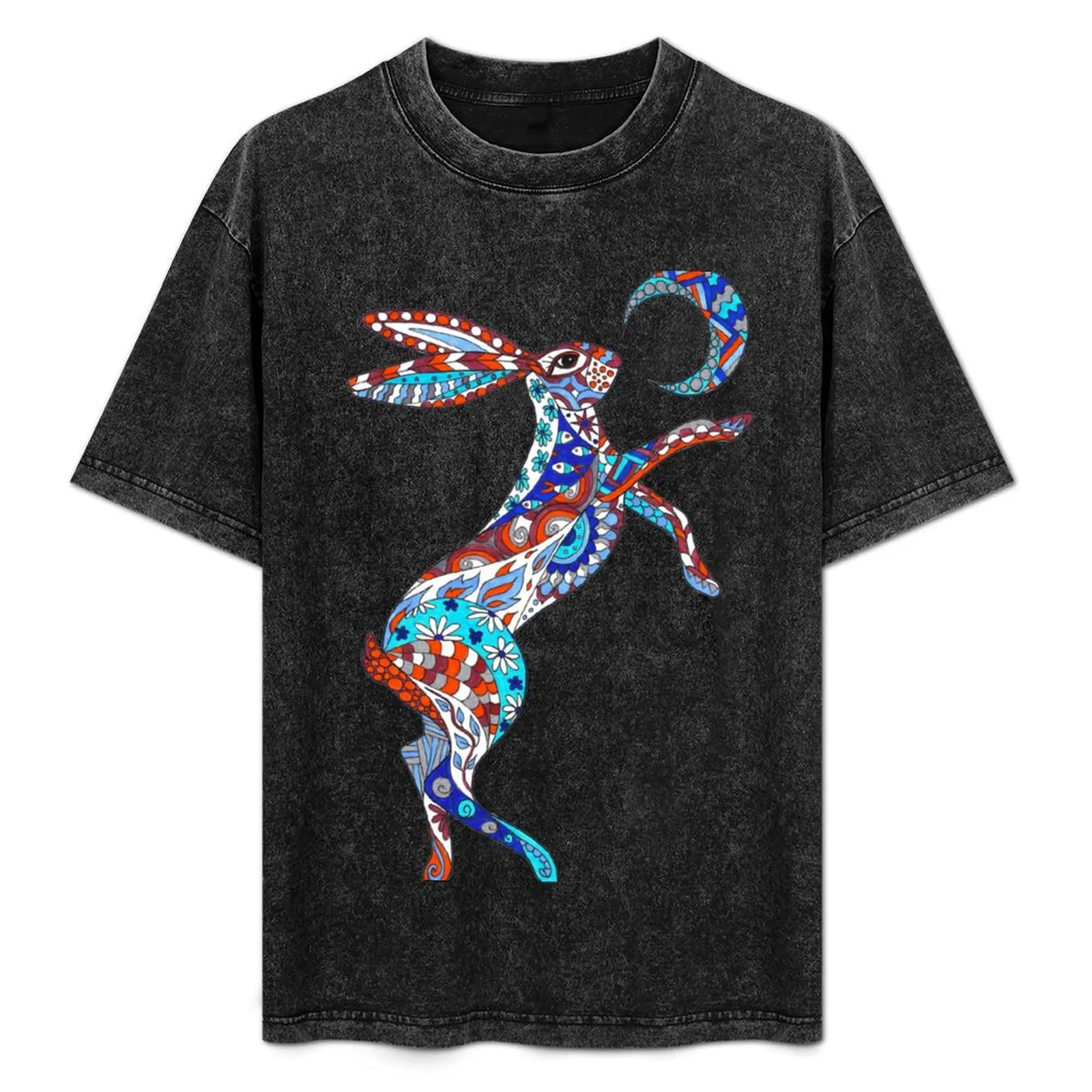 

Patterned Leaping Hare Design T-Shirt Work Wear Simple Tee Shirt