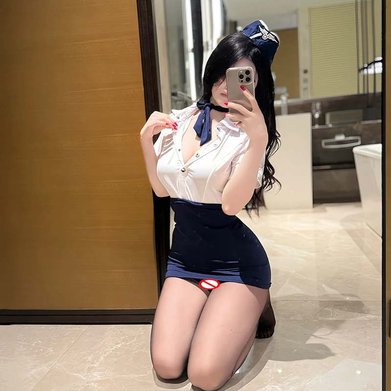 Uniforme d'hôtesse Sexy, grande taille, Lingerie Cosplay, uniforme de policière, tentation, mini-jupe de hanche, Costume de scène de Performance