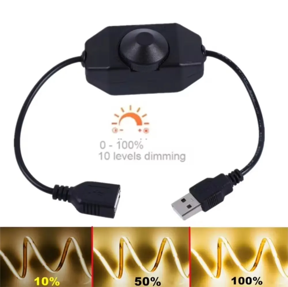 LED مقبض باهتة التبديل 5 فولت تيار مستمر USB أنثى إلى ذكر تمديد الحبل مع الروتاري ON OFF تحكم أبيض أسود لأضواء شرائط LED