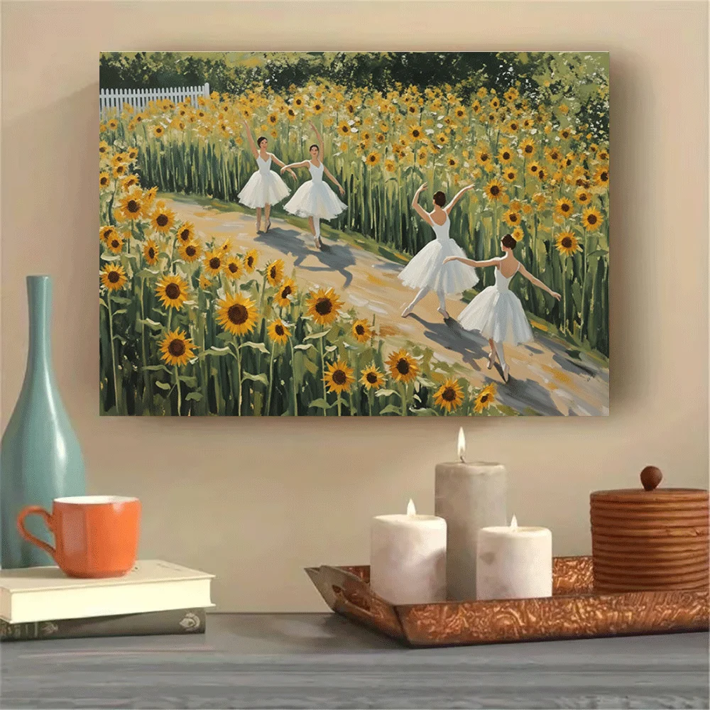 1PC-Unframed Canvas poster wall decoration  Ballet Dancers in Sunflower Field Art Print Canvas Poster