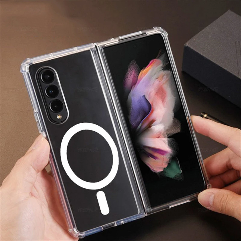 For Magsafe Magnetic Folding Case Samsung Galaxy Z Fold 6 5 4 3 W24 W23 W22 W21 Clear Hard PC Wireless Charging Shockproof Cover