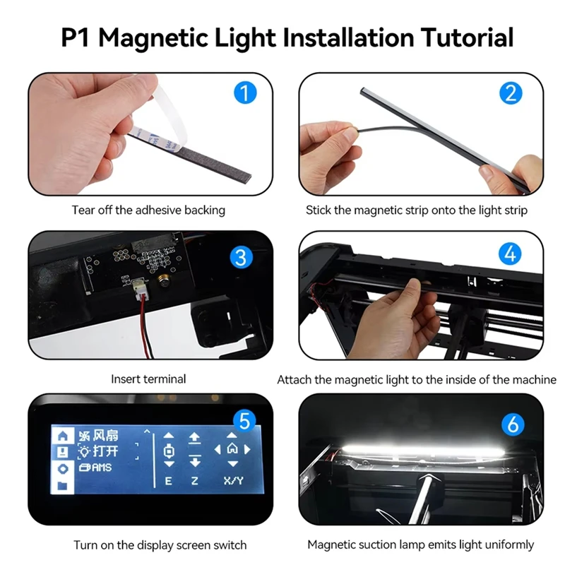ABPQ-Magnetic LED Lights Lamp For Bambu Lab 3D Printer LED Light Kit 5V 270Mm Lighting Strip For Bmabulabs
