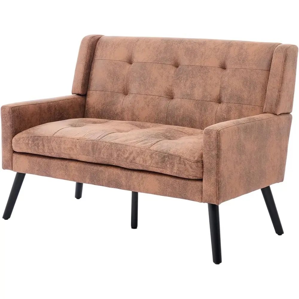 

47 Small Loveseat Sofa, Plush Suede Fabric, Button-Tufted High Back, Solid Wood Legs, Ideal for Living Room, Bedroom, or Home Of