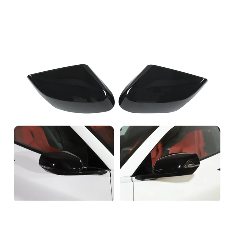 

For Corvette C8 2020-2023 Bright Black Side Door Rearview Mirror Cover Trims Car Replacement Parts Accessories Left+Right Side