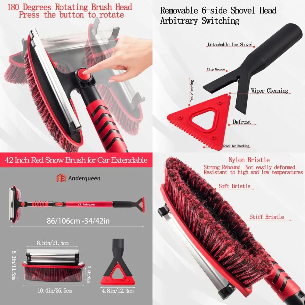 

42" Car Snow Brush & Ice Scraper Red Snow Brush for Car Extendable, Upgraded Heavy Duty Pivoting Snow Broom for SUV Trucks Winds