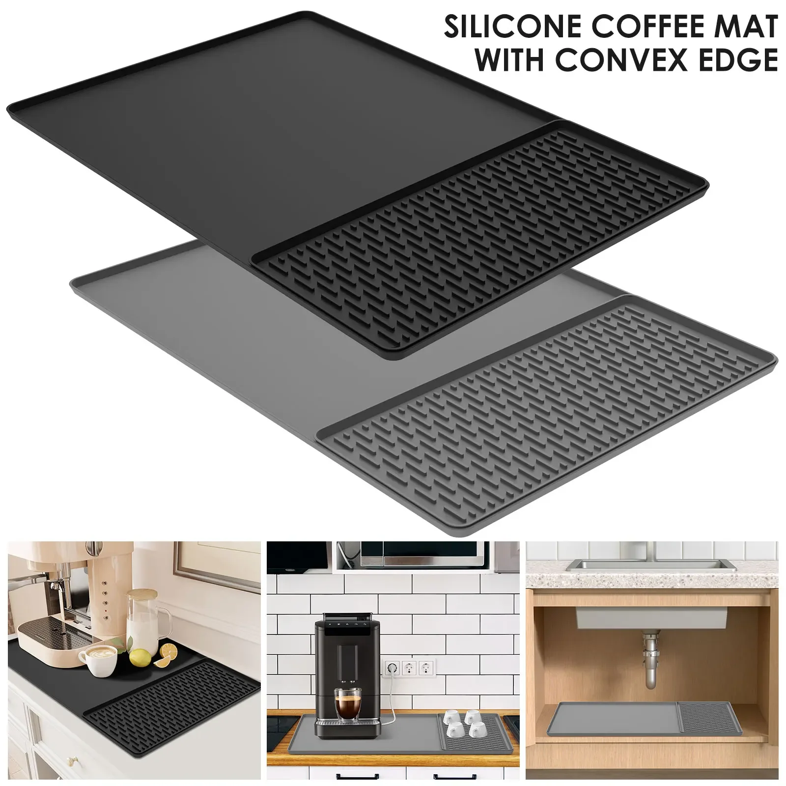 

Silicone Coffee Mat with Raised Edges Nonslip Coffee Bar Mat Heat Resistant Coffee Maker Mat Dish Drying Mat Coffee Station Pad