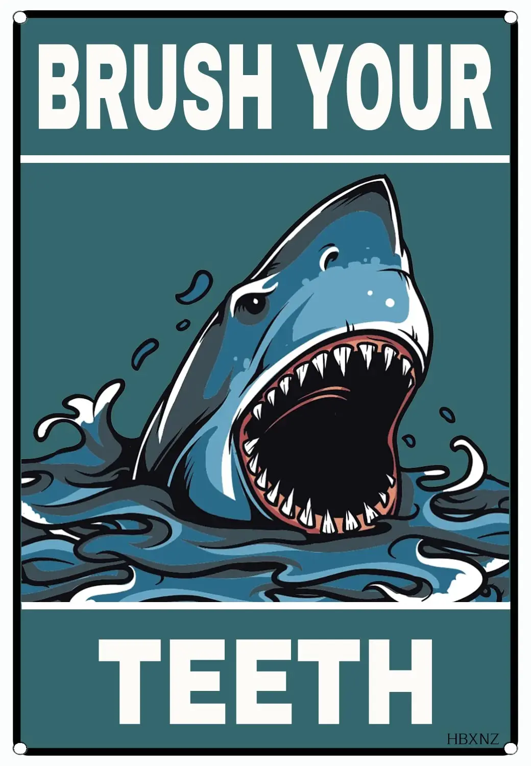 Metal Tin Sign Brush Your Teeth Sign Shark Bathroom Rules Sign Tooth Decor Farmhouse Wall Decor Sign 8 x 12 Inches sign