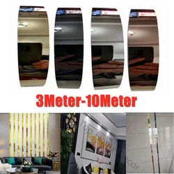 1 Roll 3D Long Mirror Stickers Stainless Steel Plane Decorative Lines for TV Background Wall Edge Strip Living Room Home Decor