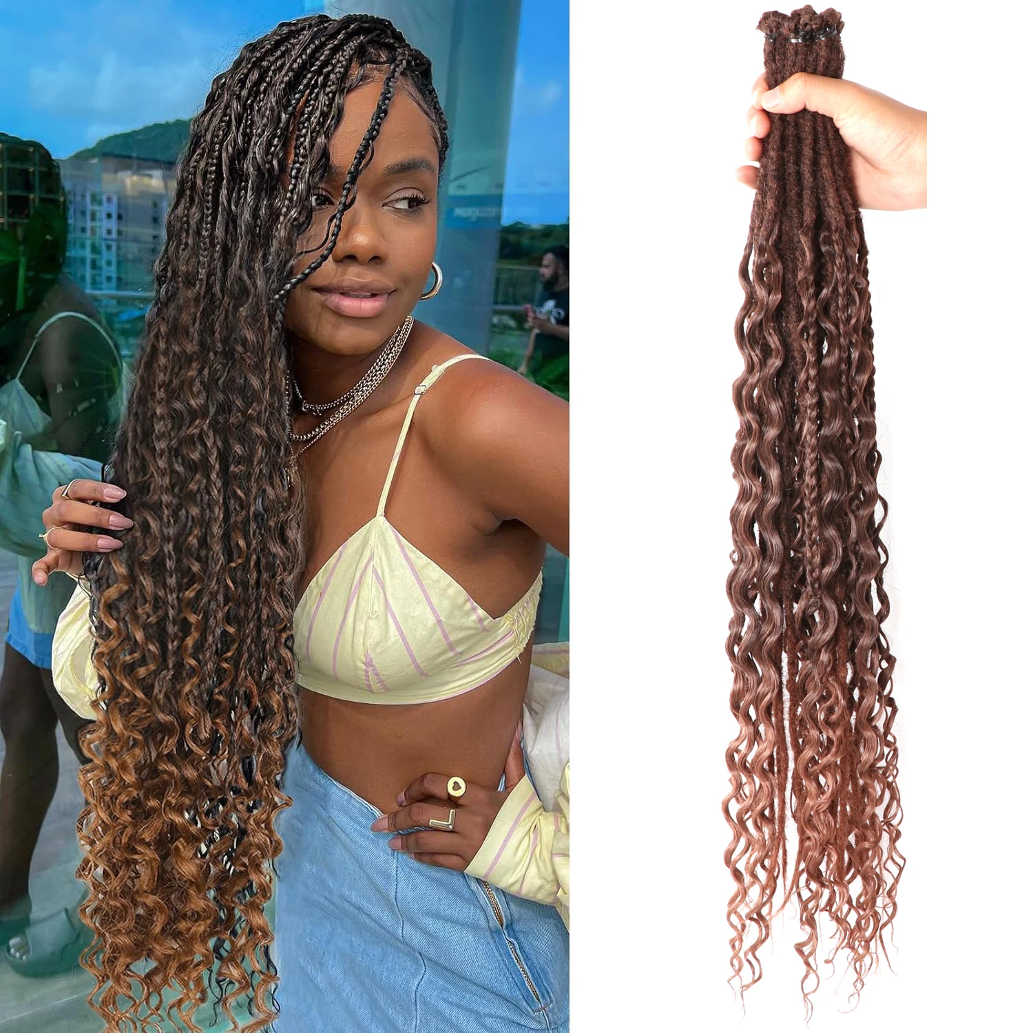 Sambraid Dreadlocks Synthetic 24inch Curly Ends Dreadlocks with Boho Box Braids 24inches Boho Soft Light Dreadlock Extensions