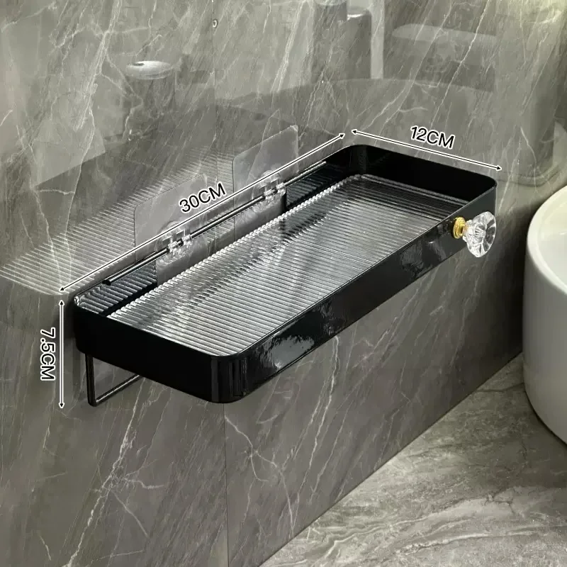 Gold storage rack without punching bathroom sink washbasin wall mounted cosmetic storage rack bathroom accessories shelves 4