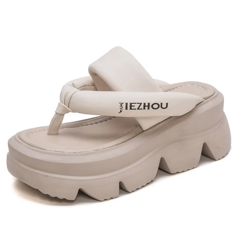 

7.5cm Hollow Fashion Sandals Slippers Mary Jane Shoes Peep Toe Sheepskin Flip Leather Designer Women Summer Flats Loafer 2024