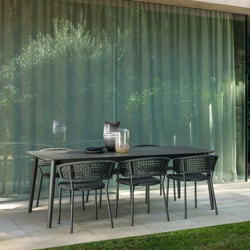 Outdoor villa dining table chair combination outdoor slate table aluminum alloy chair simple rattan chair open garden courtyard