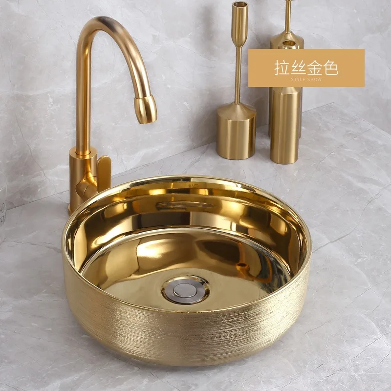 Foreign trade export brushed craft wash basin, bathroom counter basin, hotel household wash basin, gold-plated washbasin