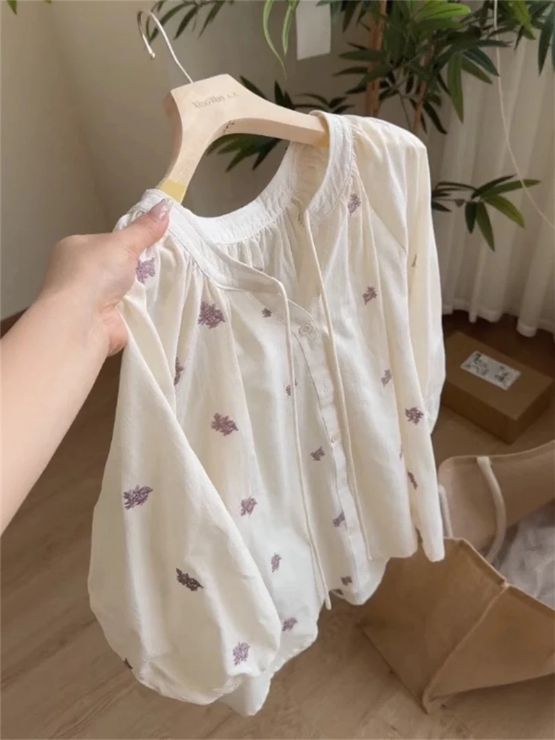 Frauen Sommer Dünne Lose Sonnenschutz irt Romantische Landschaft Sle Blume Knoten Top Lange Sve Laterne Sve