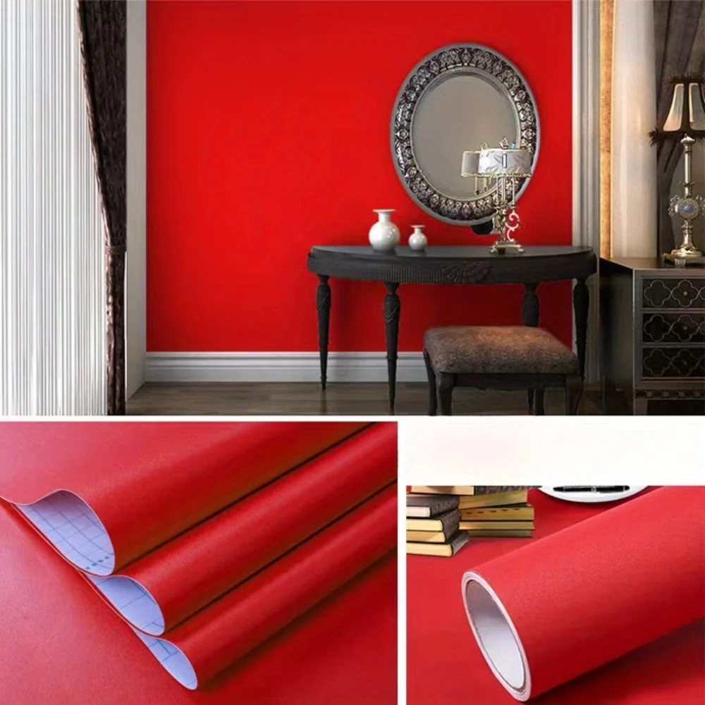 

Red Self-Adhesive Wallpaper Contact Paper Waterproof Living Room Bedroom Dormitory Wallpaper Furniture Refurbishment Wallpaper