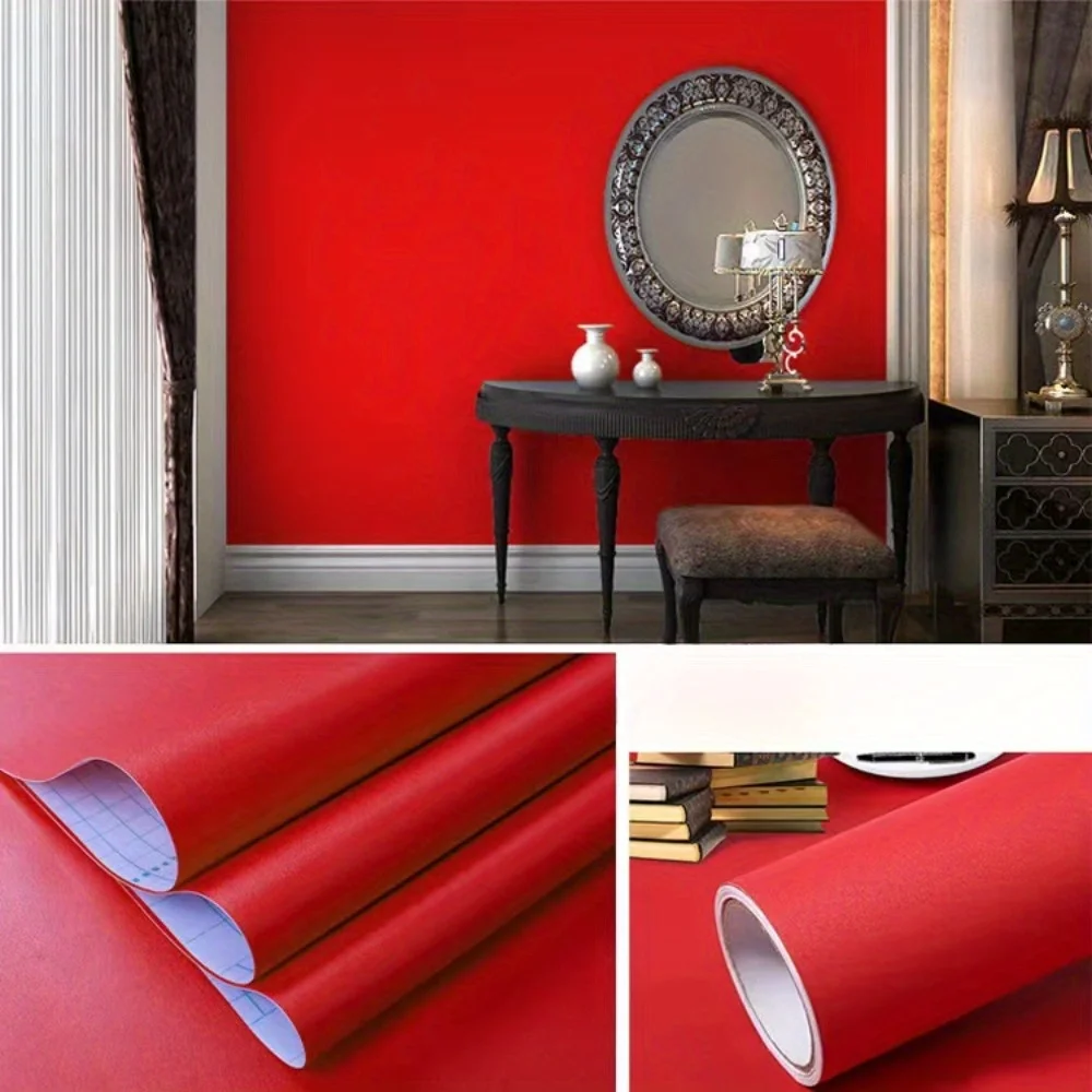 Red Self-Adhesive Wallpaper Contact Paper Waterproof Living Room Bedroom Dormitory Wallpaper Furniture Refurbishment Wallpaper