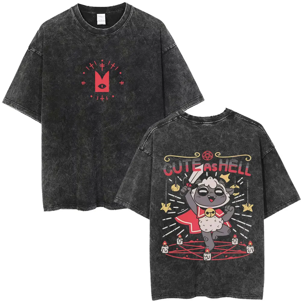 Limited Game Cult of The Lamb Vintage Washed T-shirt Men Women Casual Cotton Oversized T-shirts Cosplay Player Merch T Shirts view 5