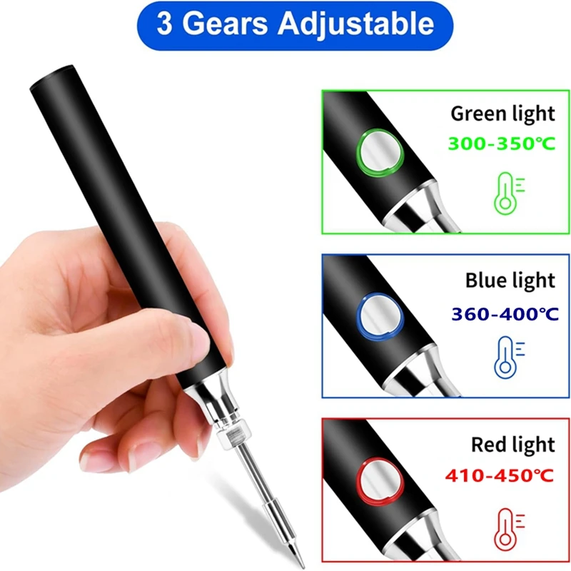 Cordless Soldering Iron Tool Pen Portable USB 5V 8W Electric Powered Kit Rechargeable and Temperature Adjustment