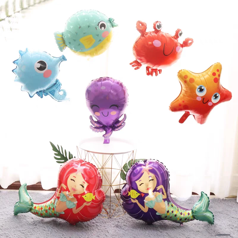 Marine Animal Themed Foil Balloons Mermaid Shark Octopus Crab Seahorse Balloon Birthday Party Baby Shower Decorations Kid Toy