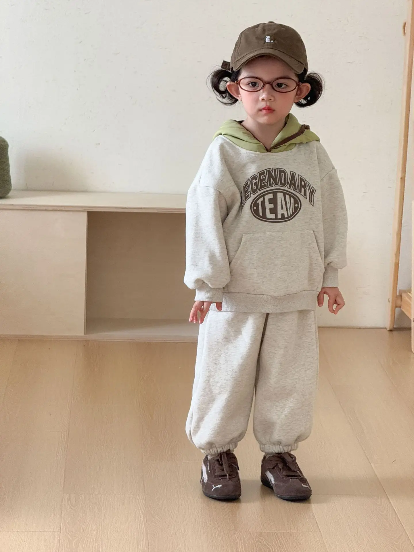 Winter Children Plus Velvet Thick Clothes Set Boys Girls Letter Print Fleece Hooded Sweatshirt 2pcs Suit Kids Outfits 1-8 Years