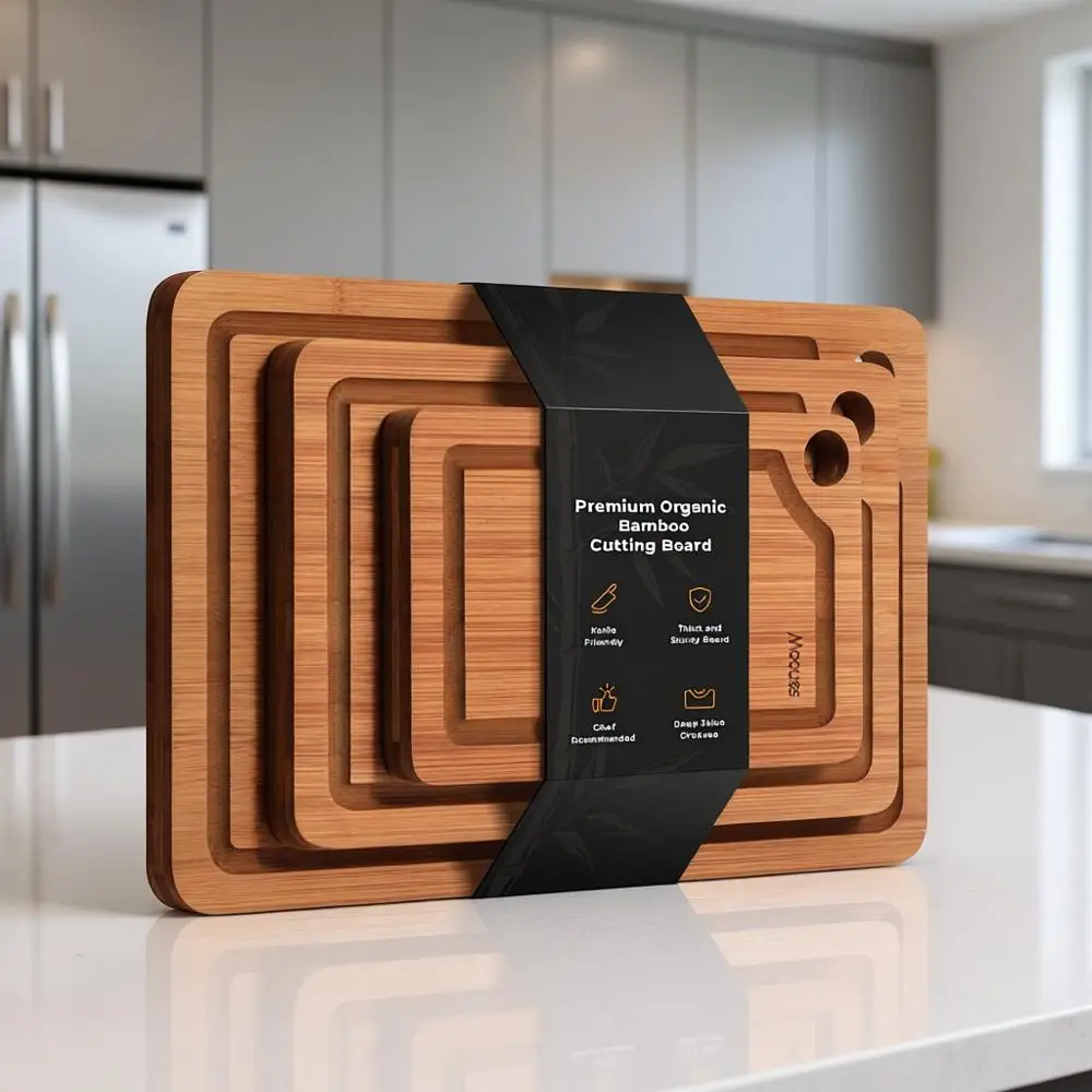 

3-Piece Eco-Friendly Wooden Cutting Board Set for Meat, Vegetables, Fruits, and Cheese - Multipurpose Kitchen Gift