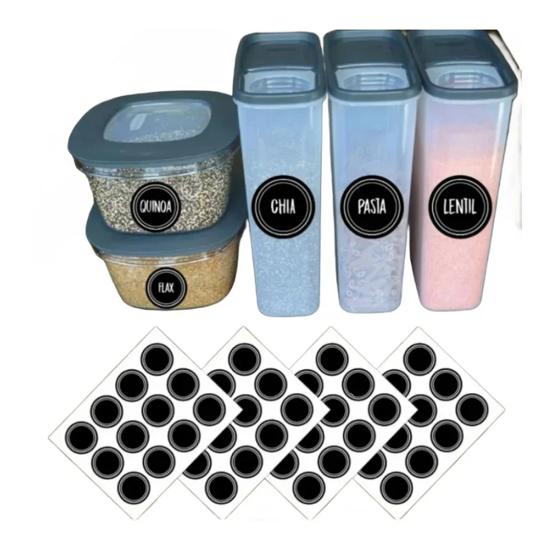 Food Storage Jar Labels - Waterproof Reusable Round Blackboard Stickers, Blank