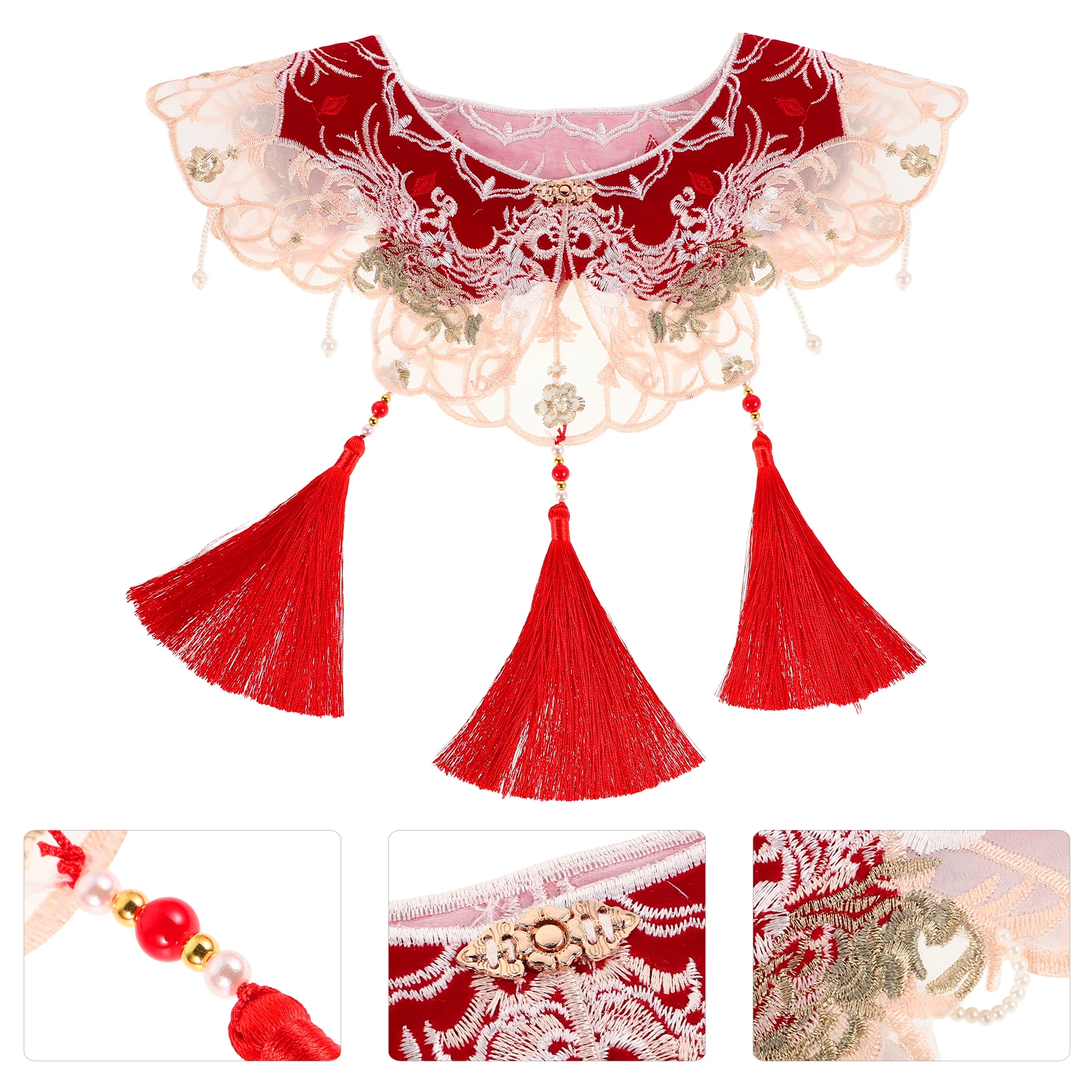 

Stylish Fake For Women Detachable Embroidered With Tassel Retro Shawl Hanfu Accessory Decorative Faux Neck Elegant False For