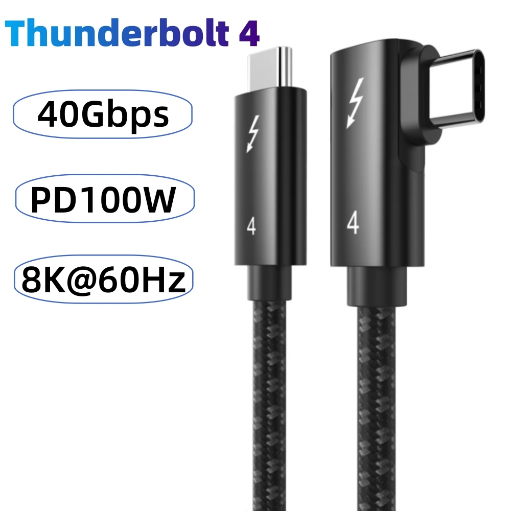 2M Thunderbolt 4 Elbow Cable HDMI-Compatible Video 8K60Hz USB C PD100W Fast Charge 40Gbps Data Transfer Nylon for iPhone MacBook