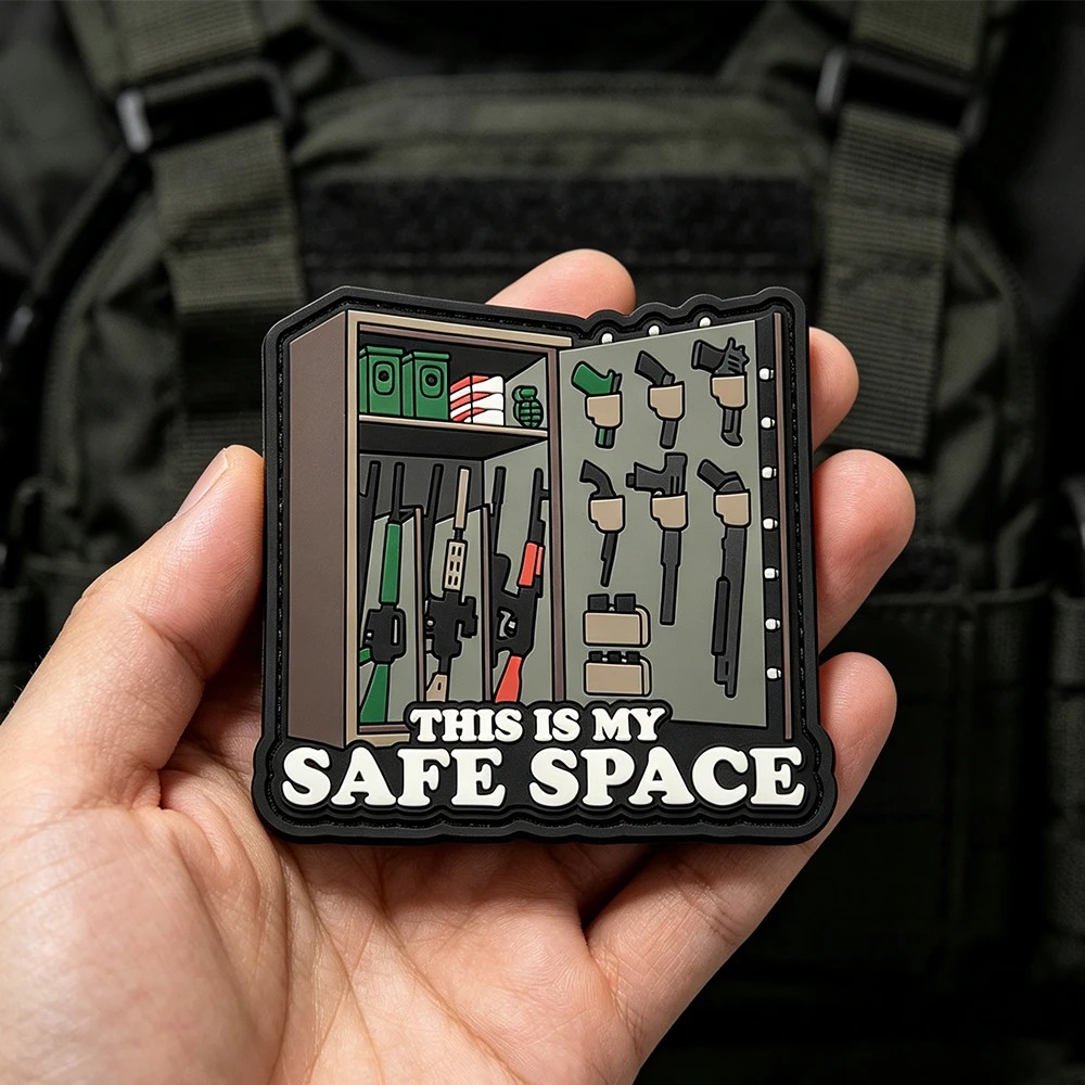 Funny Gun Safe PVC Patch This Is My Safe Space Hook Backing Tactical Badge for Jacket Backpack Decor view 2