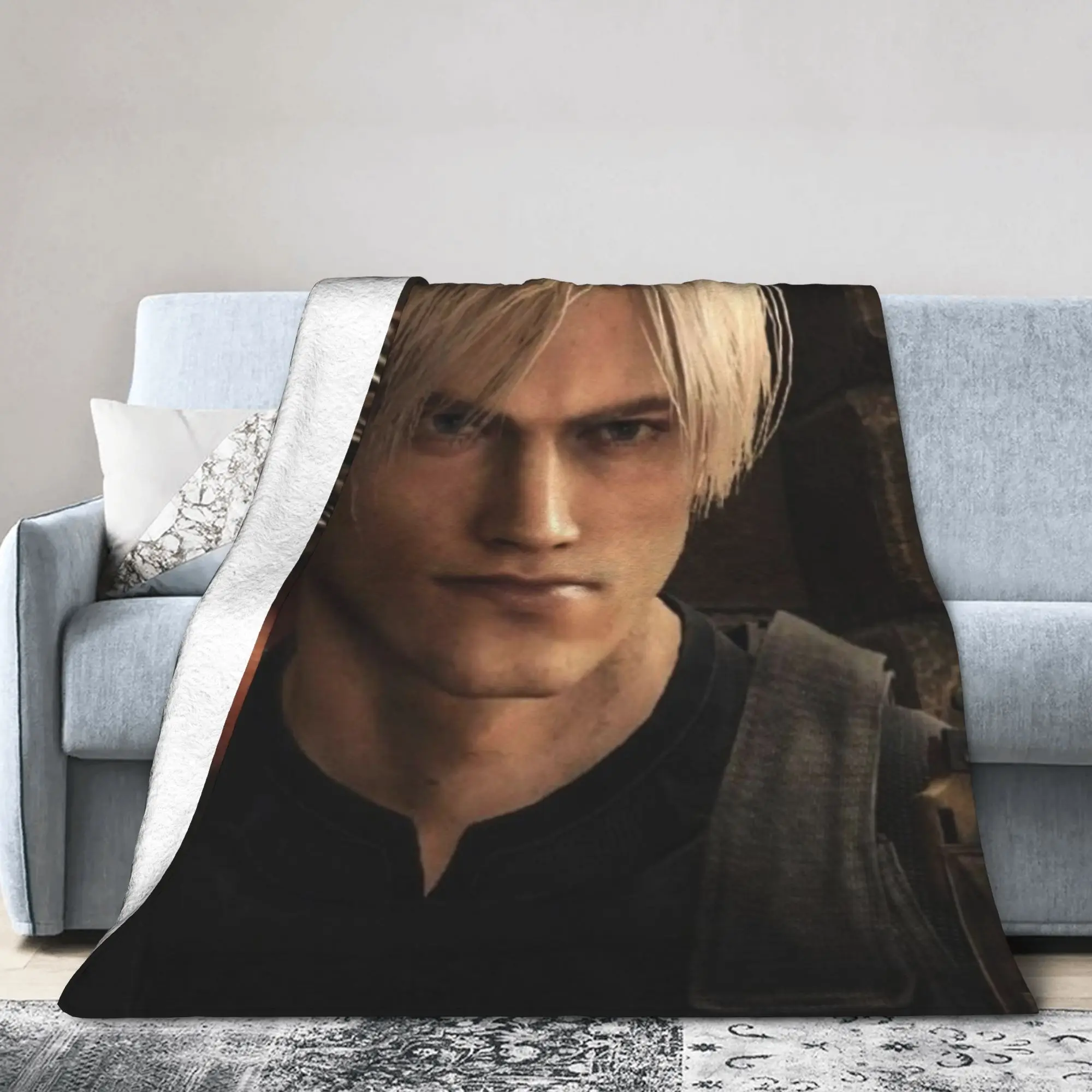 Romantic Pink Bow Leon S Kennedy Residents Evils 4 Blankets Velvet Breathable Soft Throw Blankets for Bed Bedroom Bedding Throws